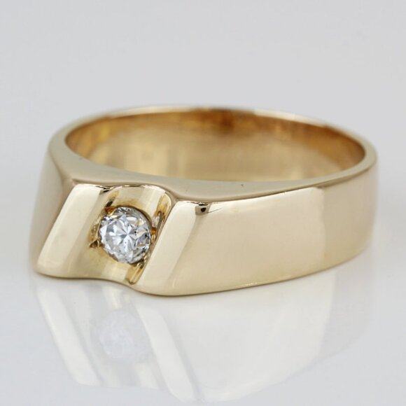 Vintage 14K Gold Diamond Solitaire Wedding / Anniversary Band Ring - Picture 2 of 8